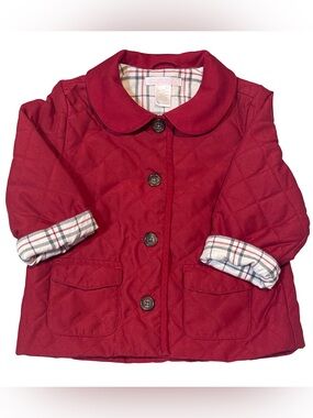 Janie and Jack London Town Quilted Red Jacket with Plaid Lining 12-24 months